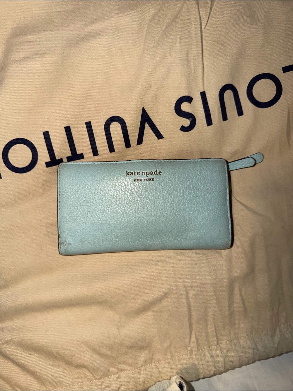 kate spade Light Blue Pebbled Leather Zip Wallet